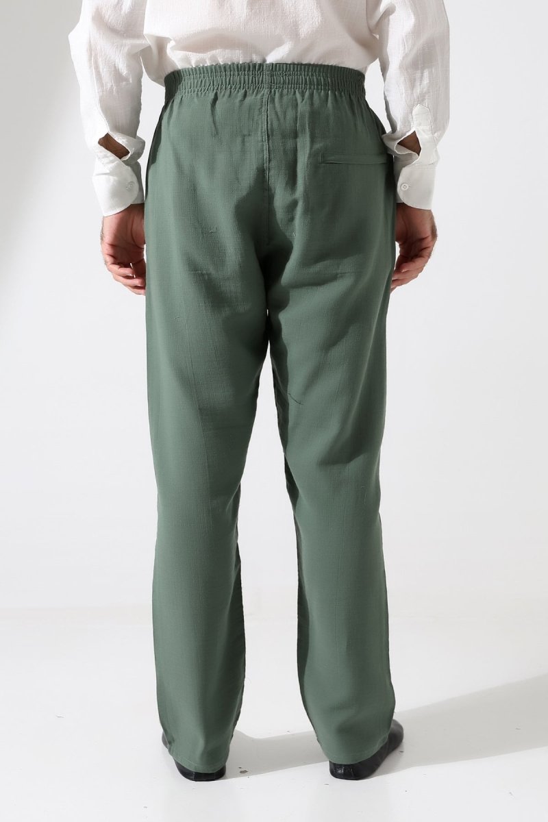 Men's Muslin Trousers, Cotton, Elastic Waistband, Hajj/Umrah Trousers - Green (ANS) - ihvan