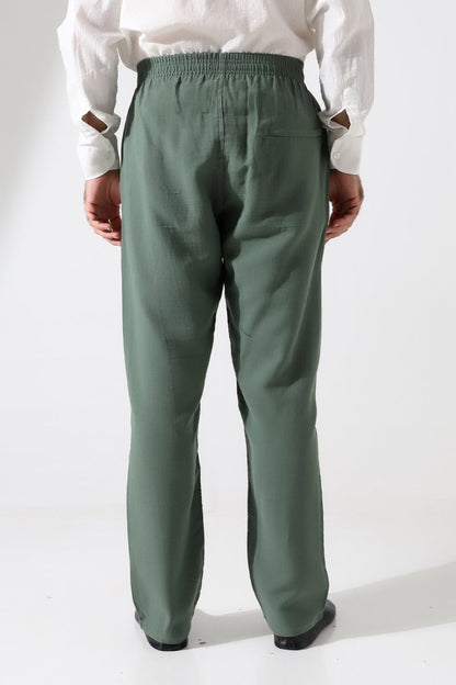 Men's Muslin Trousers, Cotton, Elastic Waistband, Hajj/Umrah Trousers - Green (ANS) - ihvan