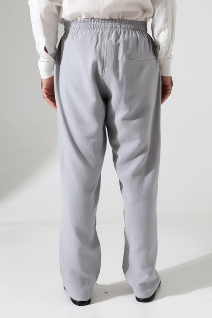 Men's Muslin Trousers, Cotton, Elastic Waistband, Hajj/Umrah Trousers - Grey (ANS) - ihvan