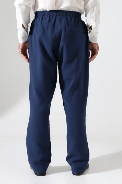 Men's Muslin Trousers, Cotton, Elastic Waistband, Hajj/Umrah Trousers - Navy Blue (ANS) - ihvan