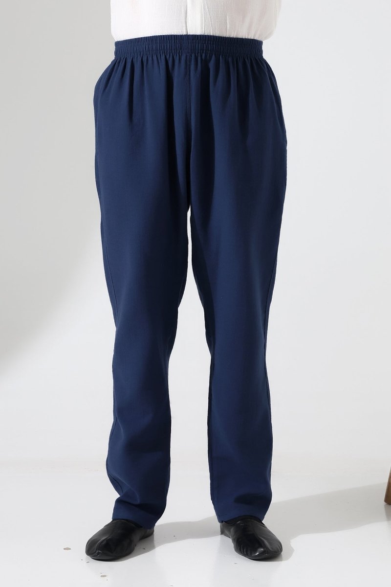 Men's Muslin Trousers, Cotton, Elastic Waistband, Hajj/Umrah Trousers - Navy Blue (ANS) - ihvan