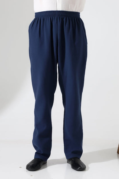 Men's Muslin Trousers, Cotton, Elastic Waistband, Hajj/Umrah Trousers - Navy Blue (ANS) - ihvan