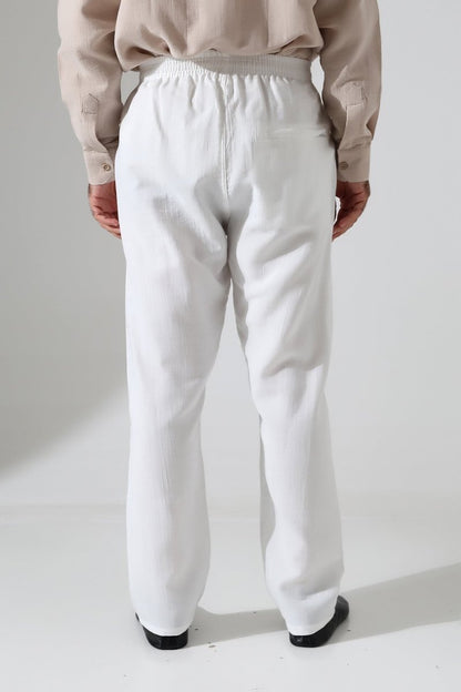 Men's Muslin Trousers, Cotton, Elastic Waistband, Hajj/Umrah Trousers - White (ANS) - ihvan