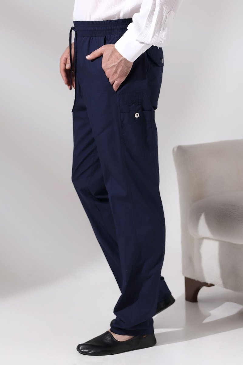 Men's Navy Blue Çınar Beach Side Pocket Relaxed Fit Elastic Waist Cargo Pants - ihvan
