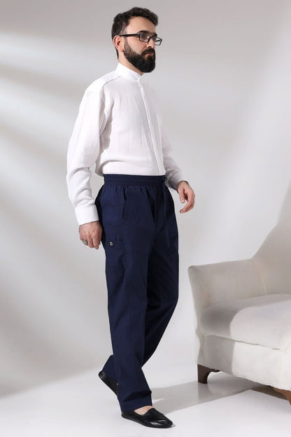 Men's Navy Blue Çınar Beach Side Pocket Relaxed Fit Elastic Waist Cargo Pants - ihvan