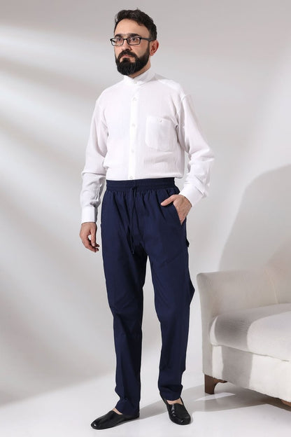Men's Navy Blue Çınar Beach Side Pocket Relaxed Fit Elastic Waist Cargo Pants - ihvan