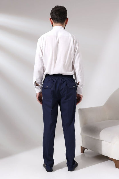 Men's Navy Blue Çınar Beach Side Pocket Relaxed Fit Elastic Waist Cargo Pants - ihvan