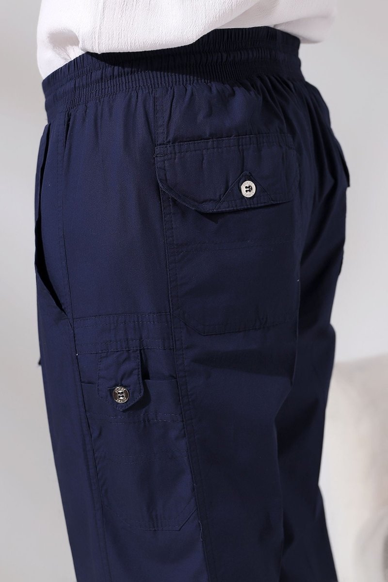 Men's Navy Blue Çınar Beach Side Pocket Relaxed Fit Elastic Waist Cargo Pants - ihvan