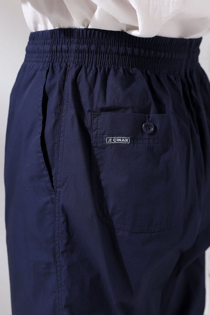 Men's Navy Blue Çınar Relaxed Fit Linen Harem Pants with Elastic Waistband, Suitable for Hajj and Umrah - ihvan