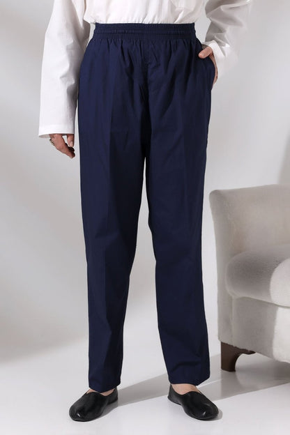 Men's Navy Blue Çınar Relaxed Fit Linen Harem Pants with Elastic Waistband, Suitable for Hajj and Umrah - ihvan