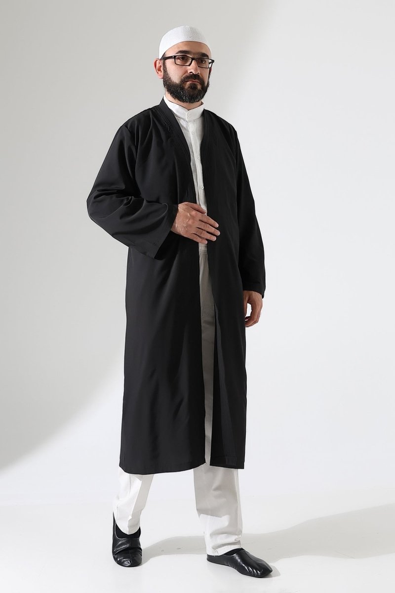 Men's Prayer Robe, Bukhara Collar, Pocketed, Black - (Brt) - ihvan