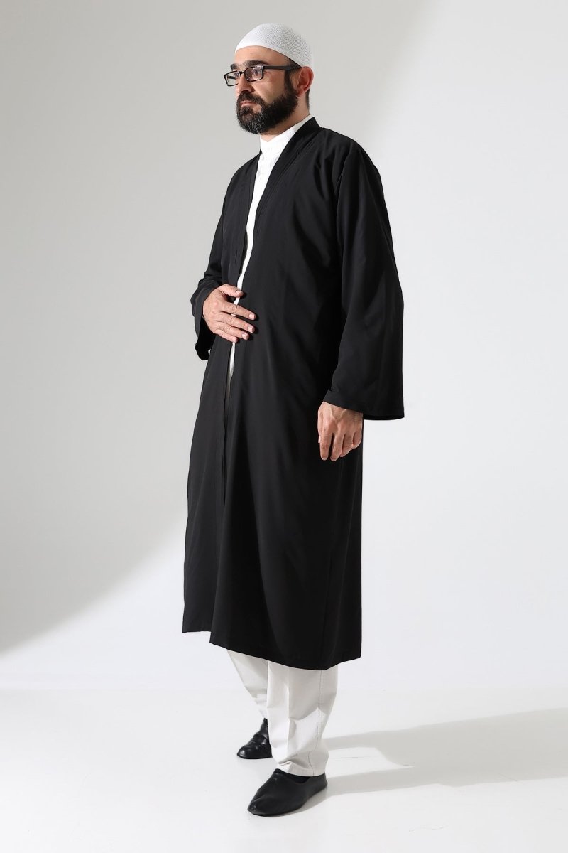 Men's Prayer Robe, Bukhara Collar, Pocketed, Black - (Brt) - ihvan
