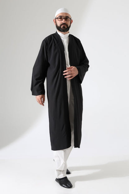 Men's Prayer Robe, Bukhara Collar, Pocketed, Black - (Brt) - ihvan