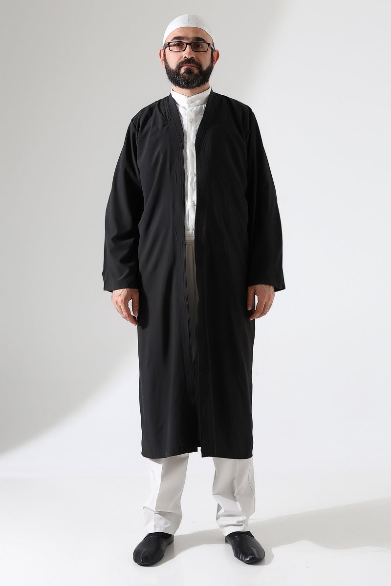 Men's Prayer Robe, Bukhara Collar, Pocketed, Black - (Brt) - ihvan