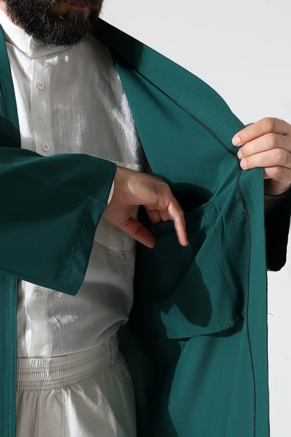Men's Prayer Robe, Bukhara Collar, Pocketed, Green - (Brt) - ihvan