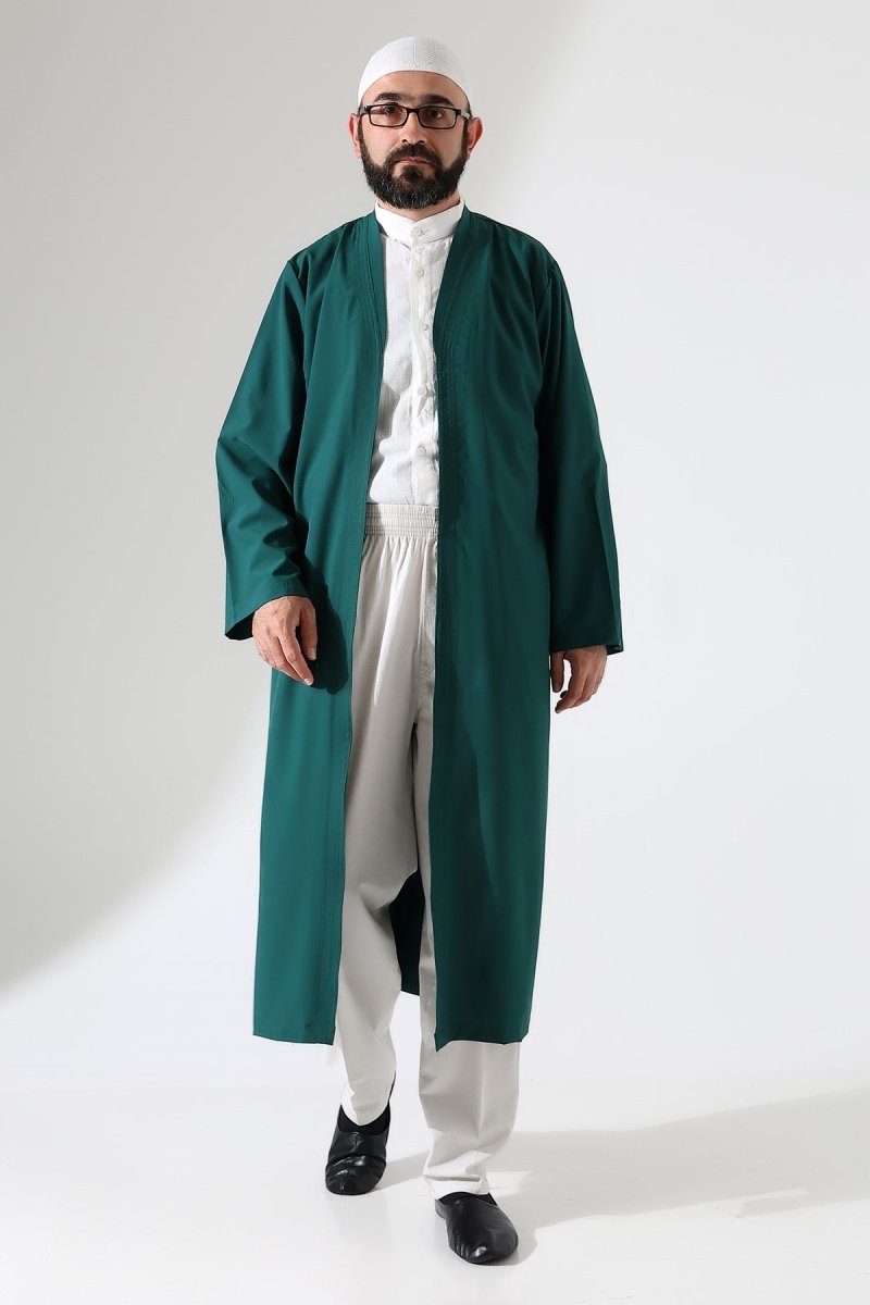 Men's Prayer Robe, Bukhara Collar, Pocketed, Green - (Brt) - ihvan
