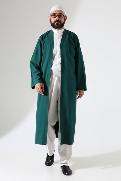 Men's Prayer Robe, Bukhara Collar, Pocketed, Green - (Brt) - ihvan