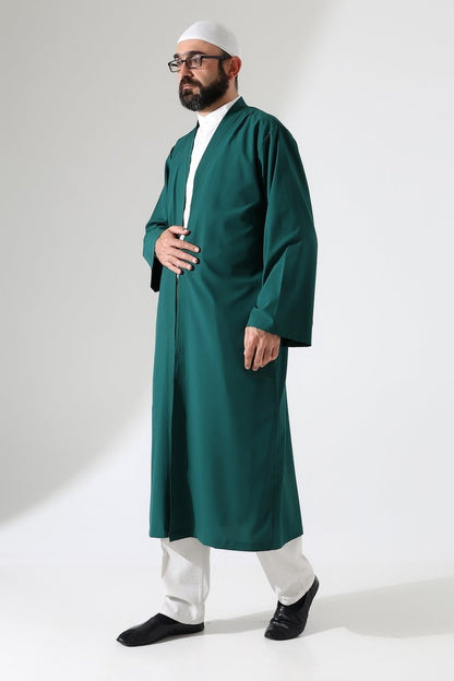 Men's Prayer Robe, Bukhara Collar, Pocketed, Green - (Brt) - ihvan