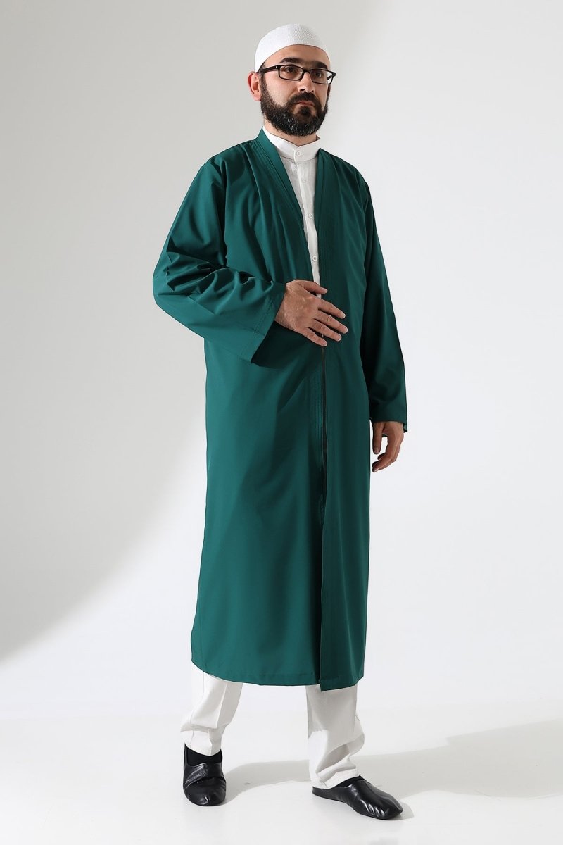 Men's Prayer Robe, Bukhara Collar, Pocketed, Green - (Brt) - ihvan