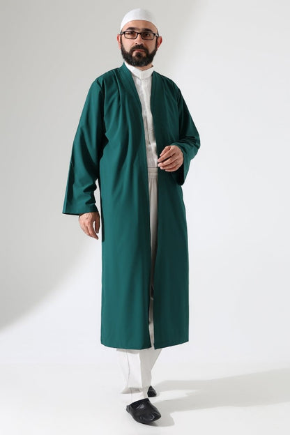 Men's Prayer Robe, Bukhara Collar, Pocketed, Green - (Brt) - ihvan