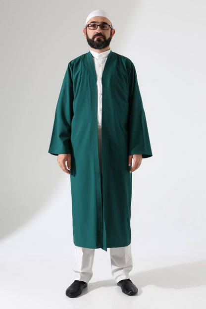 Men's Prayer Robe, Bukhara Collar, Pocketed, Green - (Brt) - ihvan