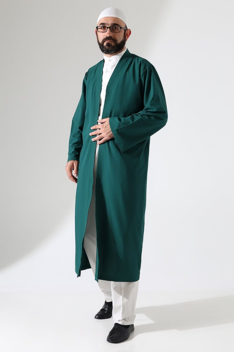 Men's Prayer Robe, Bukhara Collar, Pocketed, Green - (Brt) - ihvan