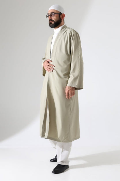 Men's Prayer Robe, Bukhara Collar, Pocketed Prayer Robe, Beige - (Brt) - ihvan