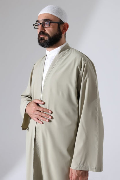 Men's Prayer Robe, Bukhara Collar, Pocketed Prayer Robe, Beige - (Brt) - ihvan