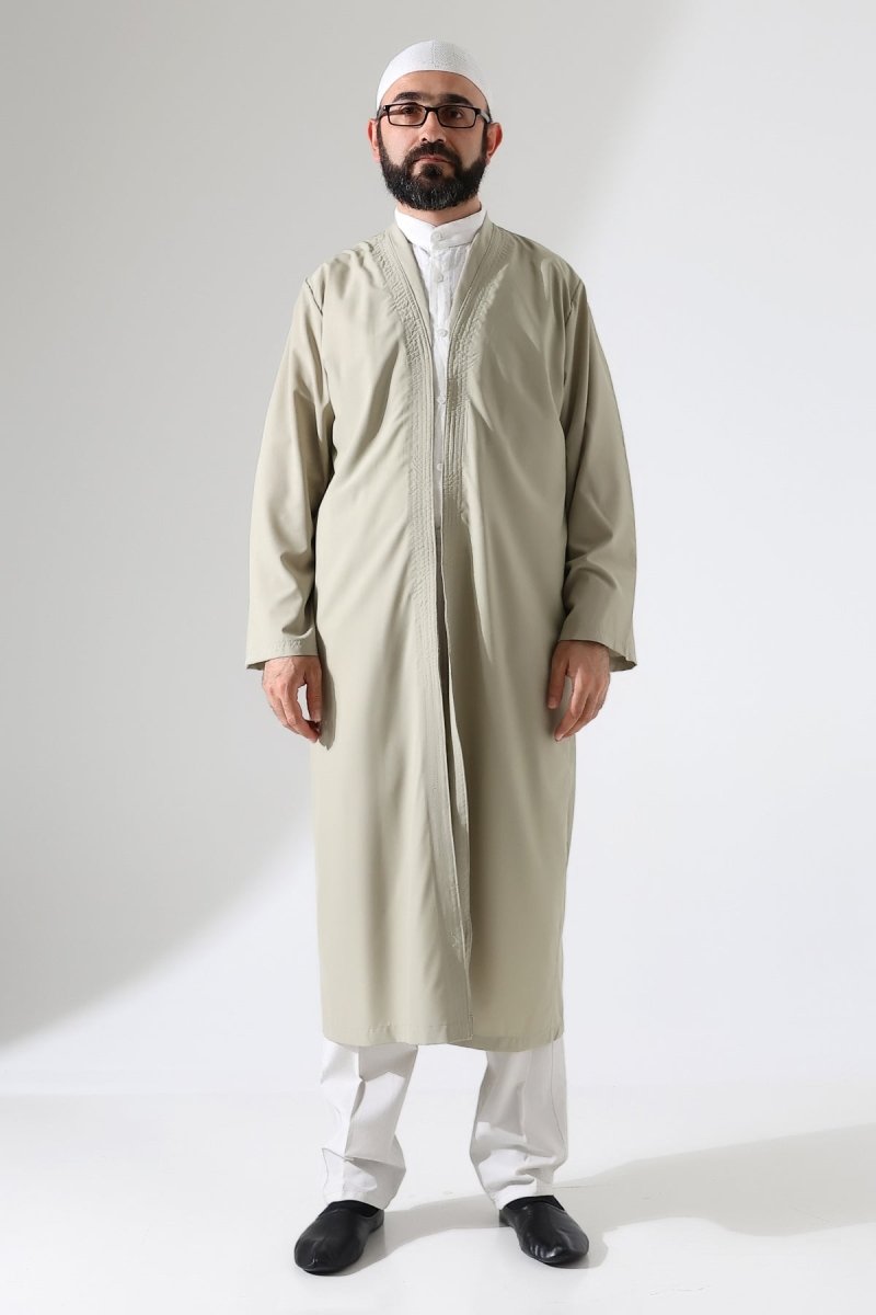 Men's Prayer Robe, Bukhara Collar, Pocketed Prayer Robe, Beige - (Brt) - ihvan