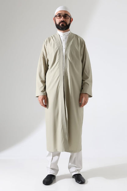 Men's Prayer Robe, Bukhara Collar, Pocketed Prayer Robe, Beige - (Brt) - ihvan