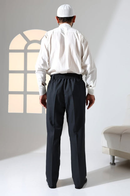 Men's Relaxed Fit Elastic Waistband Pocketed Fabric Harem Pants for Hajj and Umrah - Anthracite (ISR) - ihvan