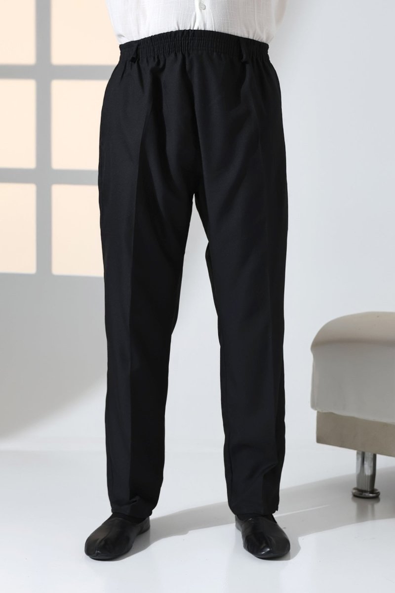 Men's Relaxed Fit Elastic Waistband Pocketed Fabric Harem Pants for Hajj and Umrah - Black (ISR) - ihvan