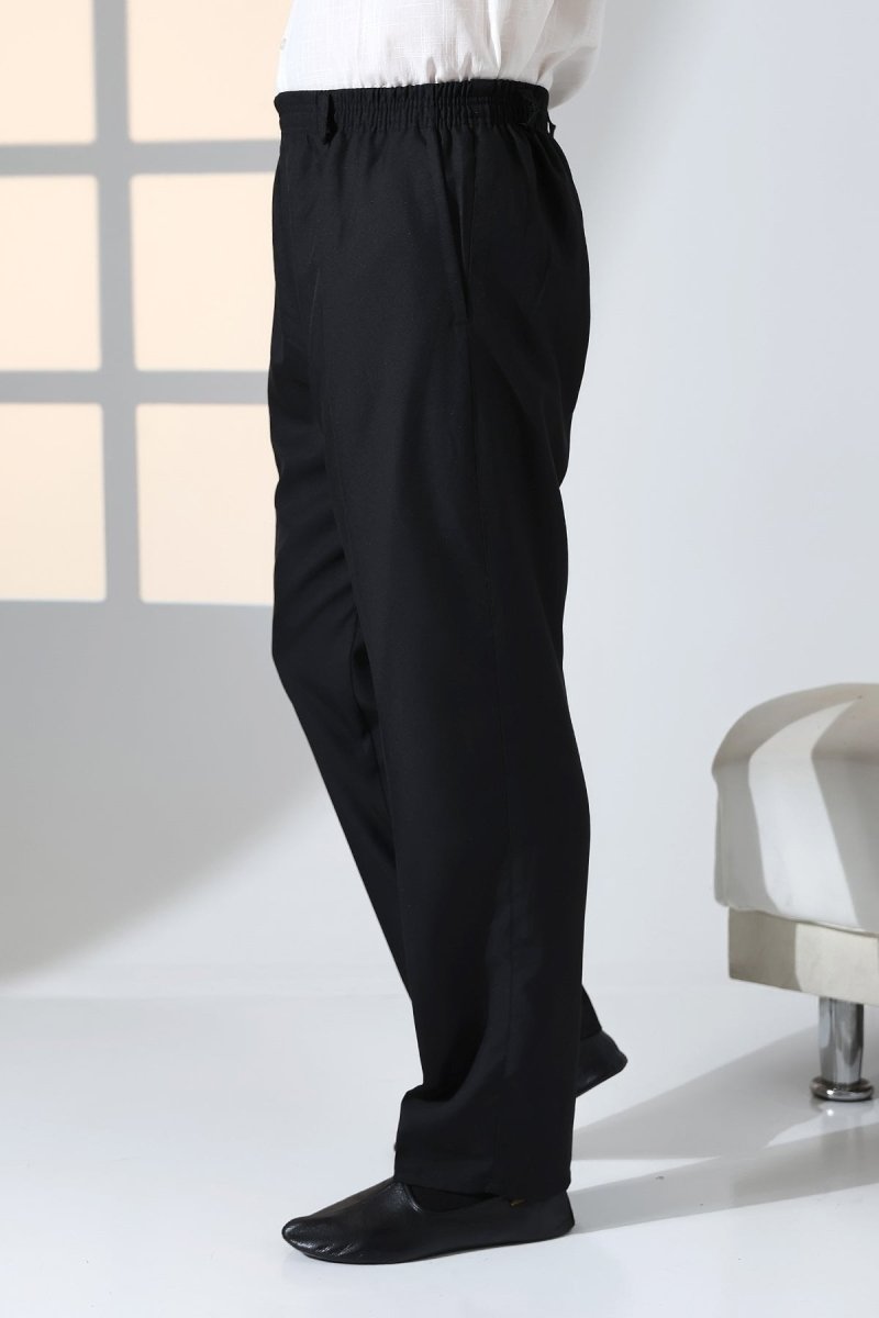 Men's Relaxed Fit Elastic Waistband Pocketed Fabric Harem Pants for Hajj and Umrah - Black (ISR) - ihvan