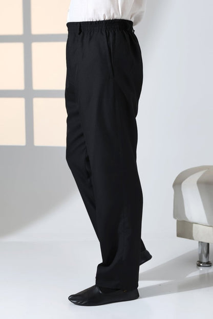 Men's Relaxed Fit Elastic Waistband Pocketed Fabric Harem Pants for Hajj and Umrah - Black (ISR) - ihvan