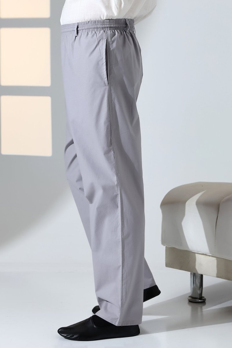 Men's Relaxed Fit Linen Harem Pants with Elastic Waist and Pockets, Suitable for Hajj and Umrah - Grey (KRK) - ihvan