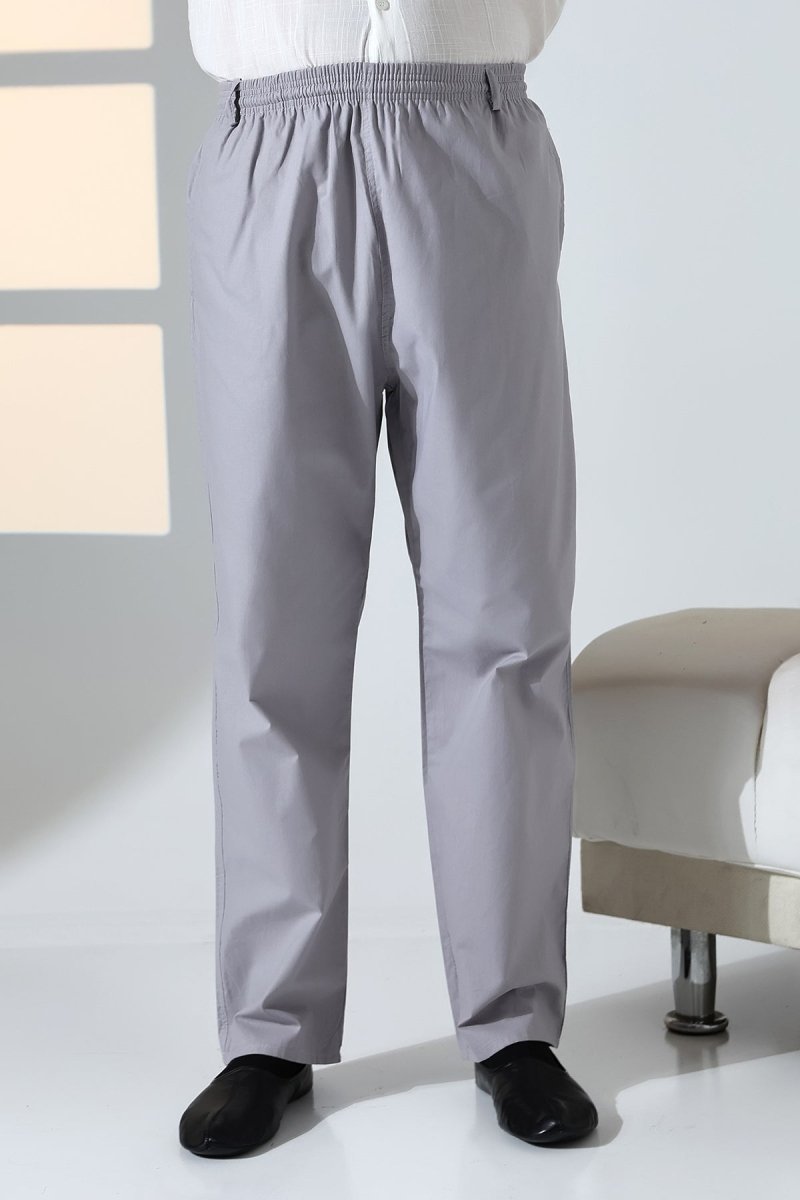 Men's Relaxed Fit Linen Harem Pants with Elastic Waist and Pockets, Suitable for Hajj and Umrah - Grey (KRK) - ihvan