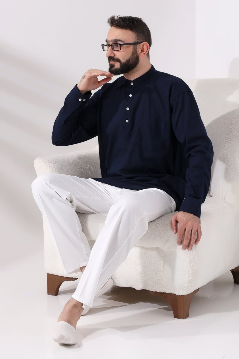 Men's White Relaxed Fit Linen Hajj and Umrah Harem Pants with Elastic Waistband - ihvan