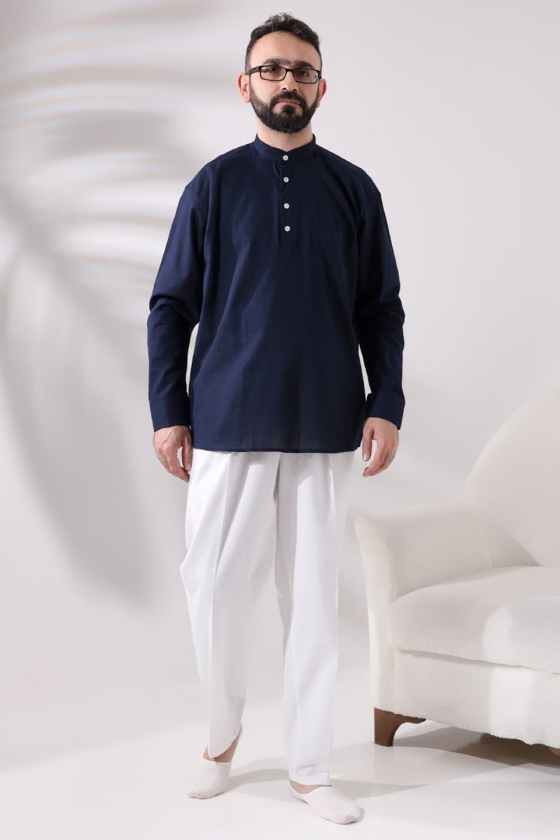 Men's White Relaxed Fit Linen Hajj and Umrah Harem Pants with Elastic Waistband - ihvan