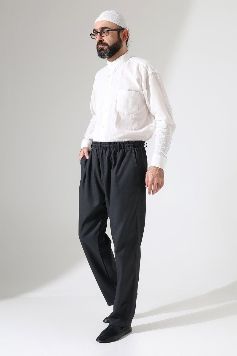 Men's Winter Comfortable Fit Elastic Waist Pocketed Modern Fabric Harem Pants - Anthracite (IHVN) - ihvan