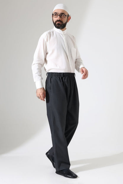 Men's Winter Comfortable Fit Elastic Waist Pocketed Modern Fabric Harem Pants - Anthracite (IHVN) - ihvan