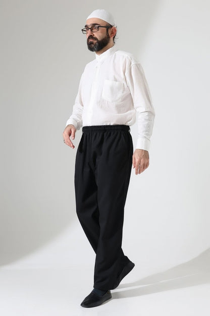 Men's Winter Comfortable Fit Elastic Waist Pocketed Modern Fabric Harem Pants - Black (IHVN) - ihvan