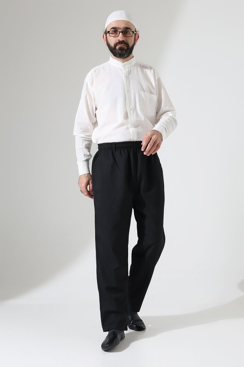 Men's Winter Comfortable Fit Elastic Waist Pocketed Modern Fabric Harem Pants - Black (IHVN) - ihvan