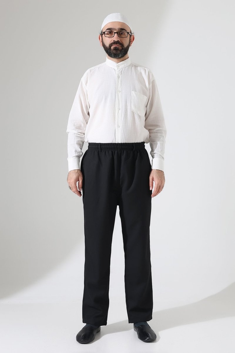 Men's Winter Comfortable Fit Elastic Waist Pocketed Modern Fabric Harem Pants - Black (IHVN) - ihvan