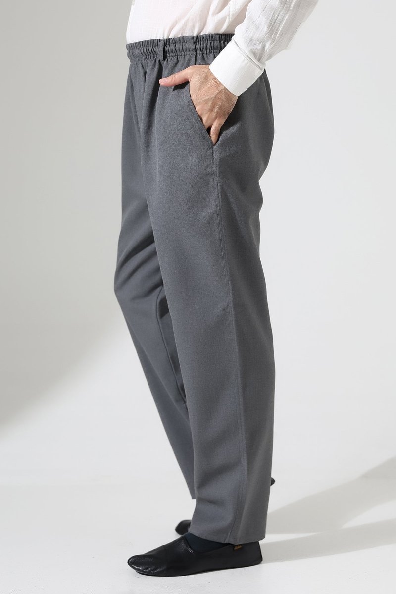 Men's Winter Comfortable Fit Elastic Waist Pocketed Modern Fabric Harem Pants - Grey (IHVN) - ihvan