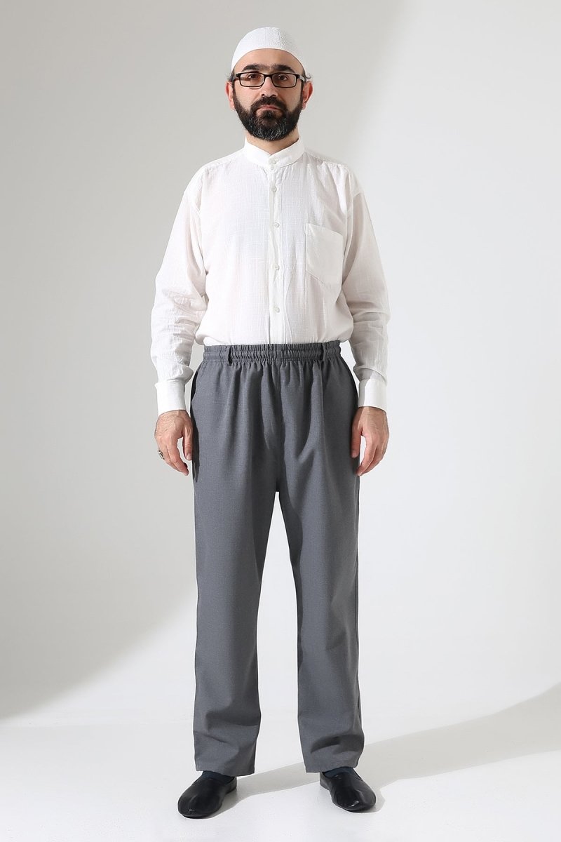Men's Winter Comfortable Fit Elastic Waist Pocketed Modern Fabric Harem Pants - Grey (IHVN) - ihvan