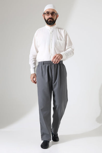 Men's Winter Comfortable Fit Elastic Waist Pocketed Modern Fabric Harem Pants - Grey (IHVN) - ihvan