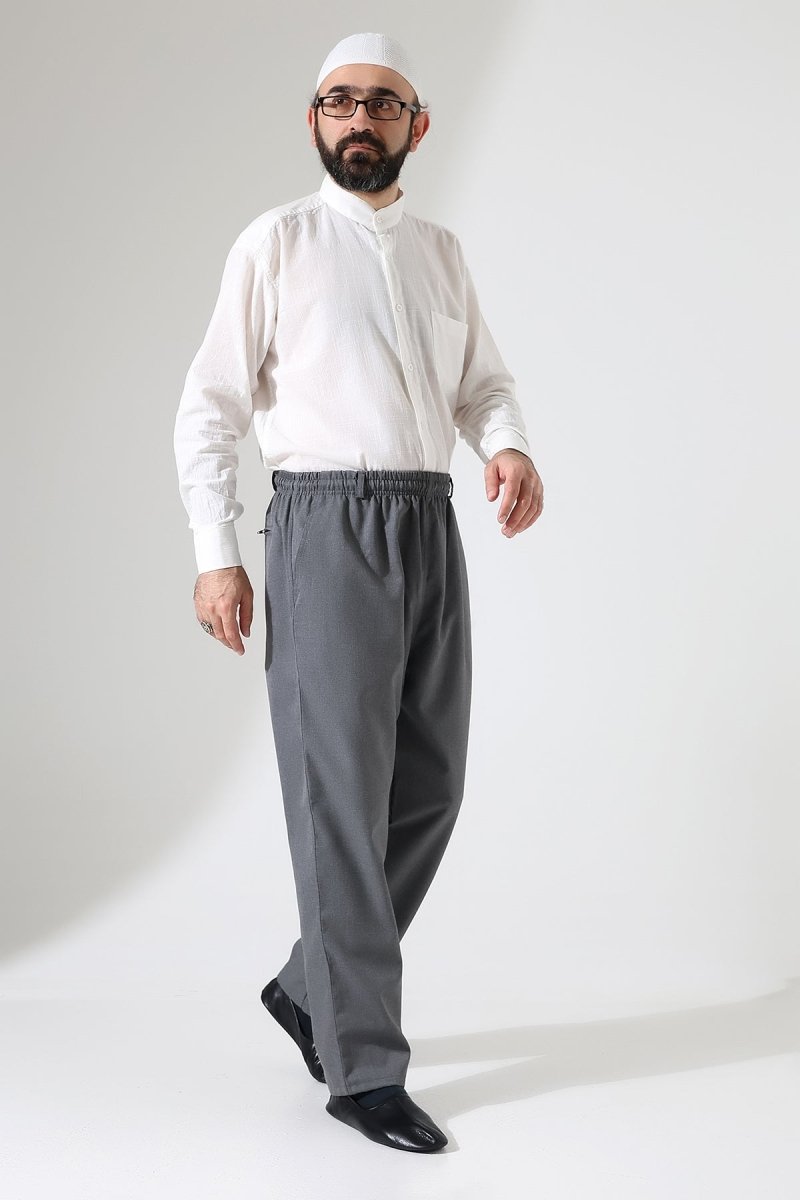 Men's Winter Comfortable Fit Elastic Waist Pocketed Modern Fabric Harem Pants - Grey (IHVN) - ihvan