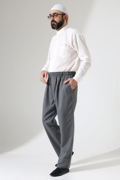 Men's Winter Comfortable Fit Elastic Waist Pocketed Modern Fabric Harem Pants - Grey (IHVN) - ihvan