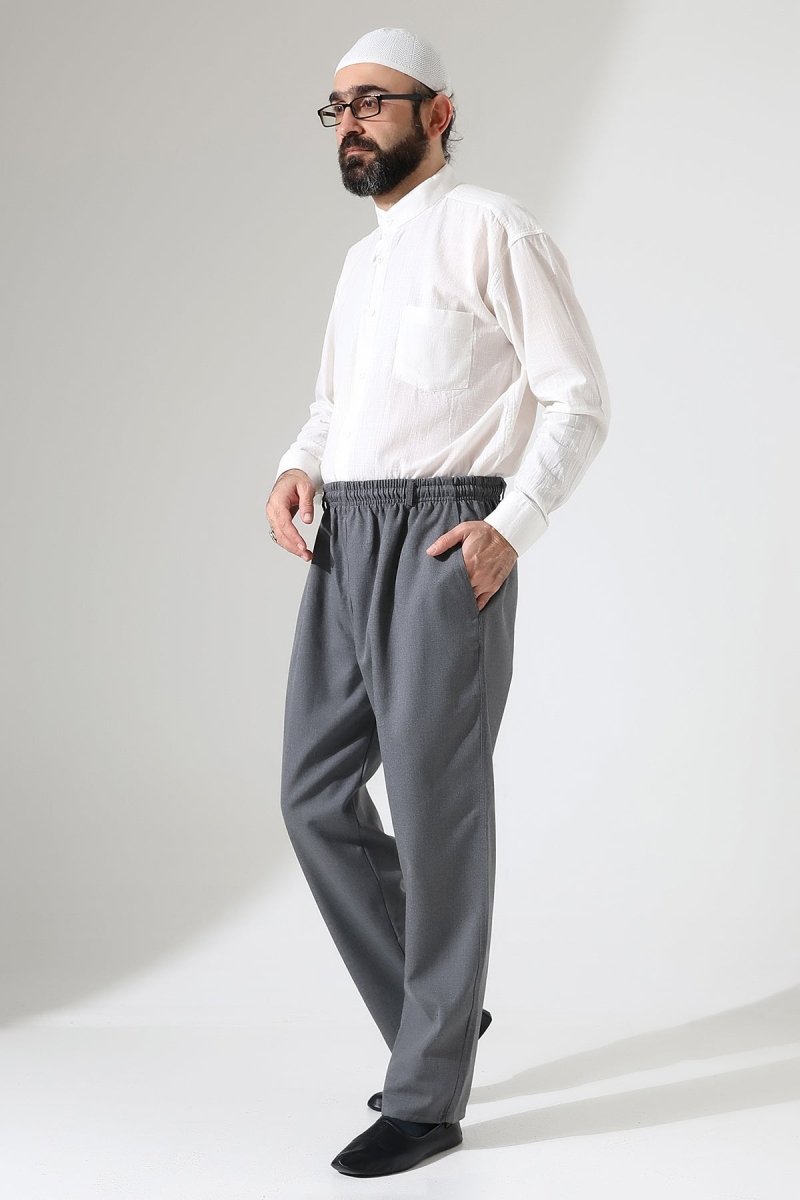 Men's Winter Comfortable Fit Elastic Waist Pocketed Modern Fabric Harem Pants - Grey (IHVN) - ihvan