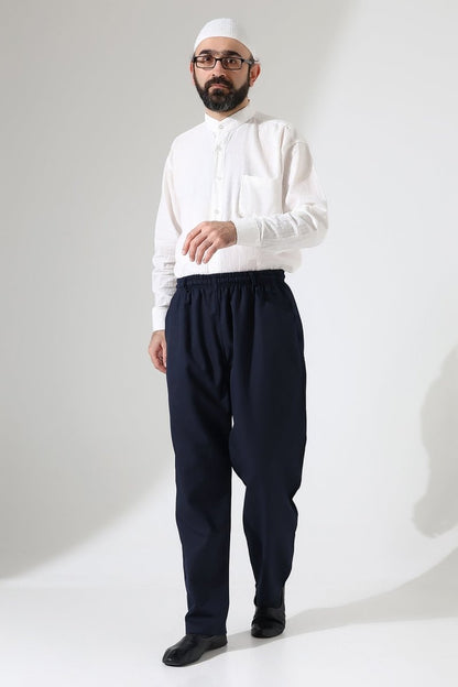 Men's Winter Comfortable Fit Elastic Waist Pocketed Modern Fabric Harem Pants - Navy Blue (IHVN) - ihvan